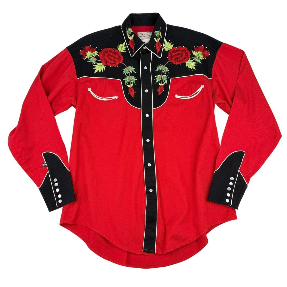 Rockmount Ranch Wear Nashville Rose Western Shirt Embroidered Red Black Size L